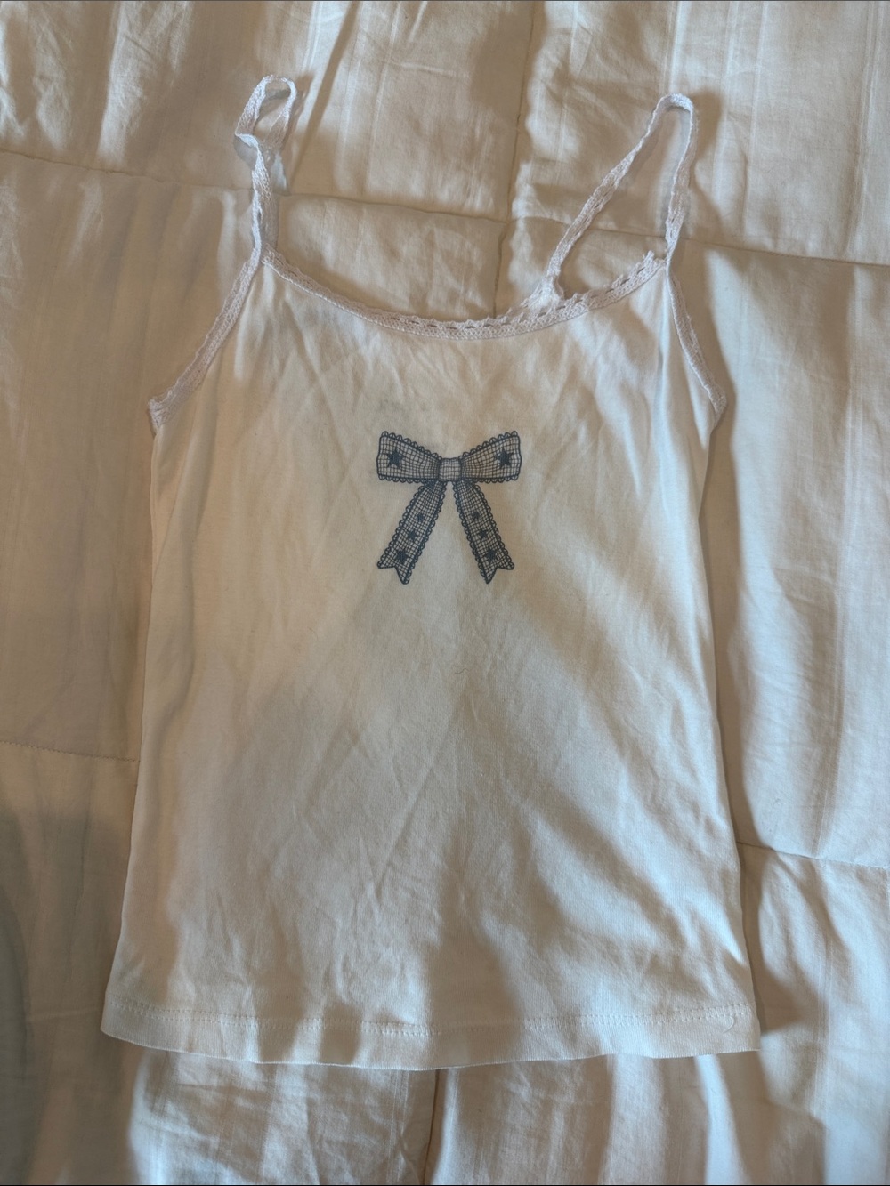 PacSun White Tank with Blue Bow Detail